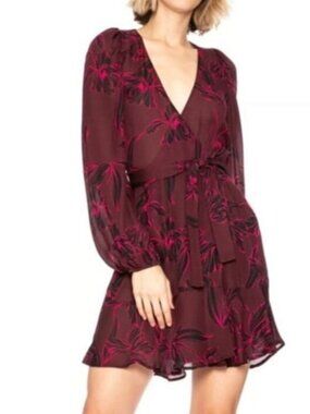 NWOT ALC silk Floral wrap Dress in Burgundy and Pink